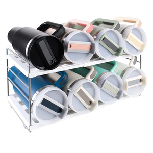 Cup Organizer 40 oz Compatible With stanley,Extendable Cup Storage Organizer,2 Tier Plastic Transparent Cup Organizer For Cabinet Organizer,Holds Up To 8 Bottle 40oz, white