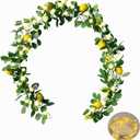 Upgraded Dense Artificial Lemon Garland with Lights Spring Summer Greenery Lemon Vine Plants Faux Fruit Cute Flowers Hanging Wreath for Wedding Home Garden Mantel Table Party Christmas Decor