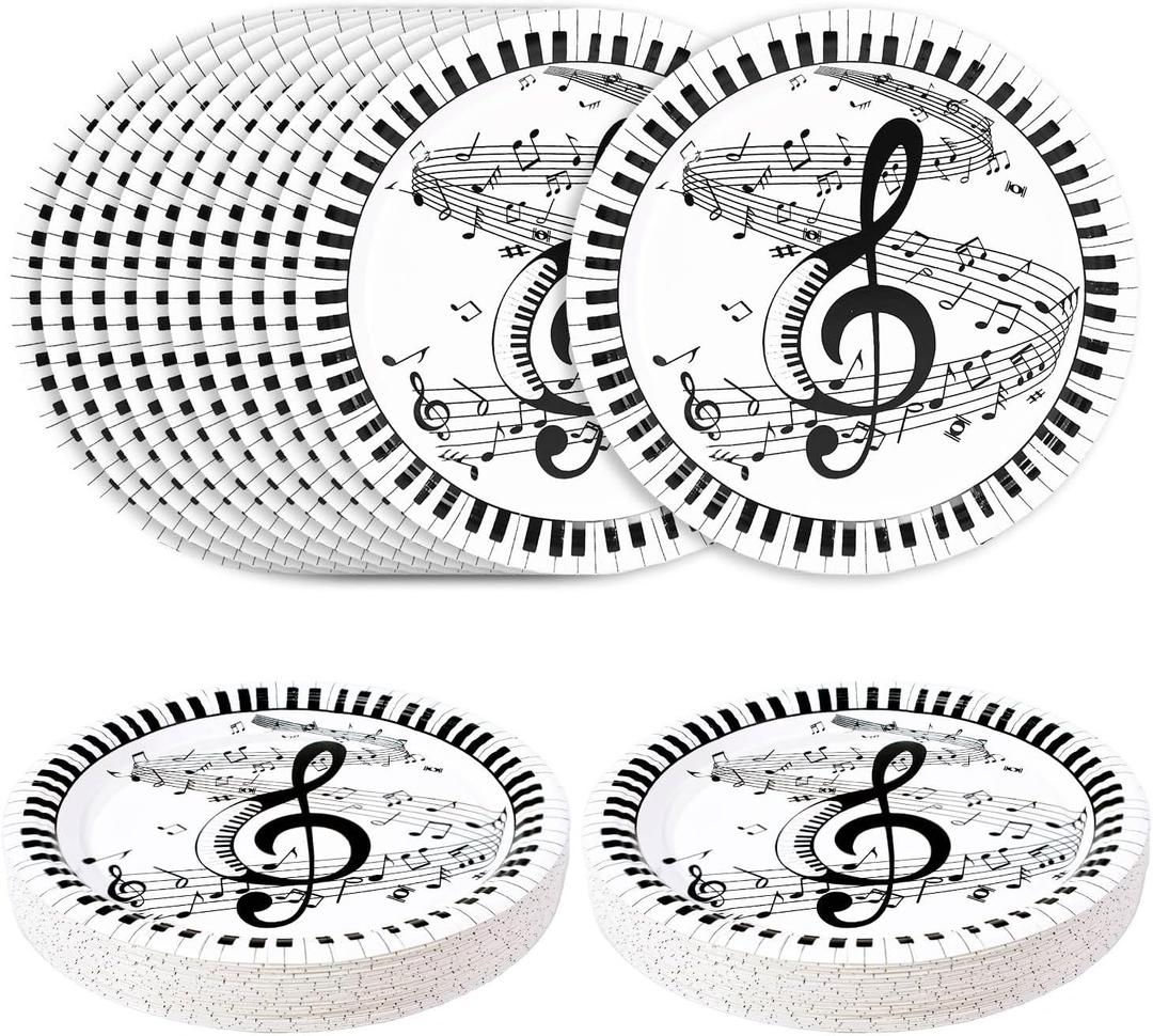 SietDESEO 50 PCS Musical Note Paper Plates 7 Inch Disposable Dinner Plate Piano Dessert Plates for Birthday Baby Shower Music Themed Party Supplies