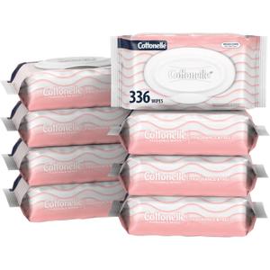 Cottonelle Fragrance Free Flushable Wet Wipes, Adult Wet Wipes, 8 Flip-Top Packs, 42 Wipes Per Pack