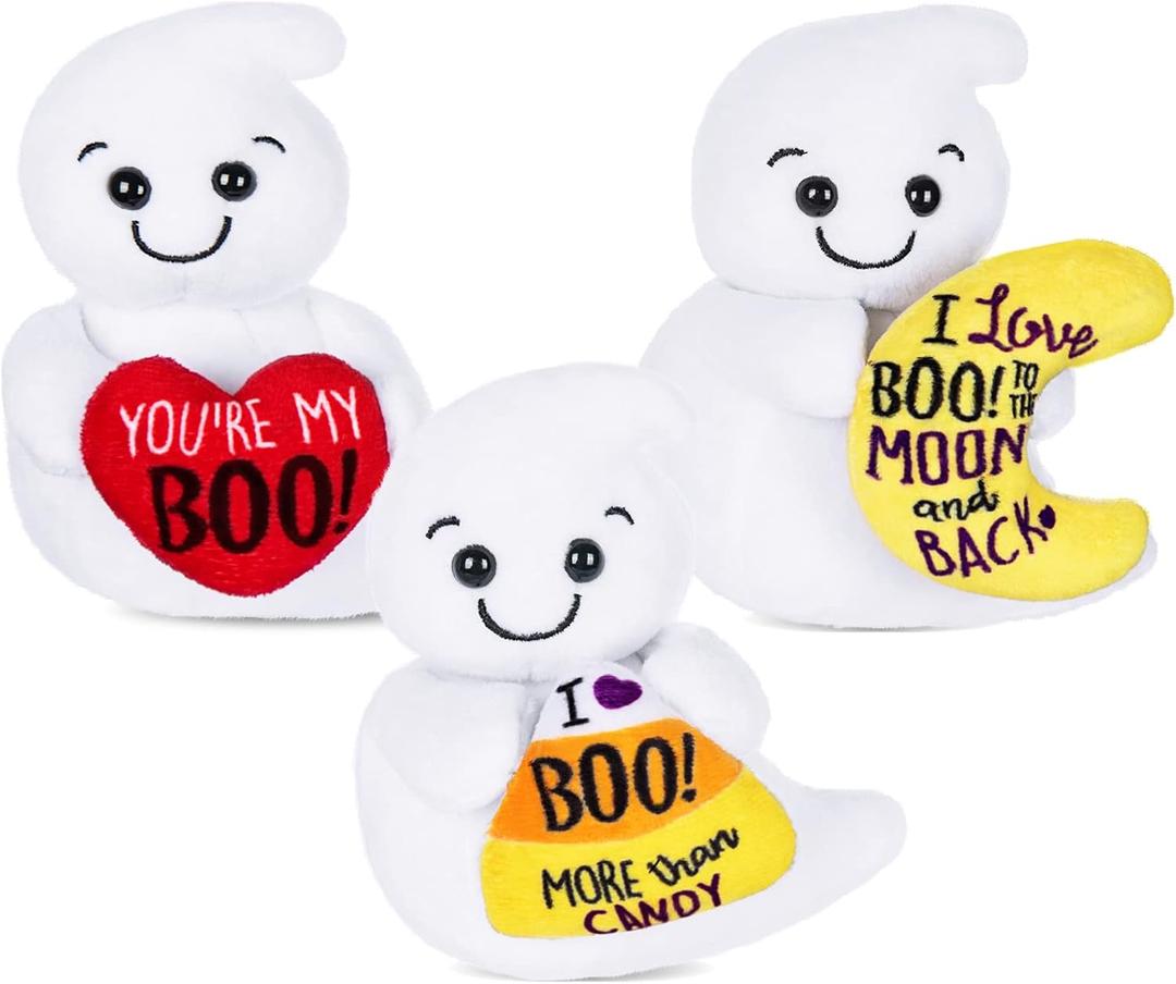 My OLi 6" Stuffed Ghost Plush Toys Set - Halloween Decorations Dolls with Heart, Candy Corn & Moon - Pack of 3 Cute Ghost Ornaments for Kids
