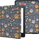 Case for 6.8"" Kindle Paperwhite (11th Generation-2021) and Kindle Paperwhite Signature Edition, Cute Kawaii PU Leather Book Cover with Auto Wake/Sleep, Dog Paw Print