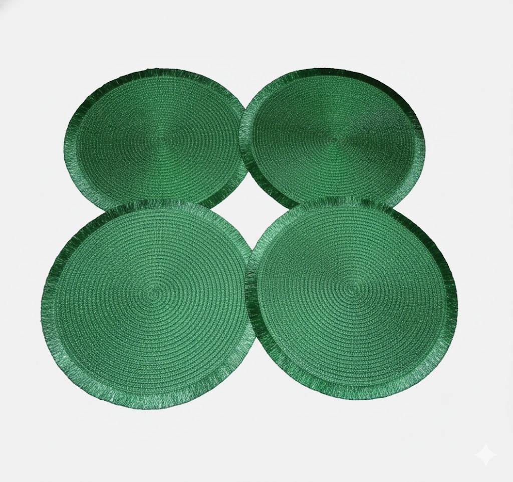 HDO 4PK Fringe Placemat Green