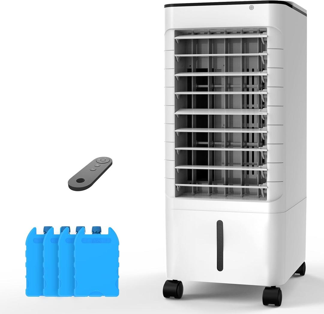 Windowless Portable Air Conditoners, 3-IN-1 Portable AC with Remote, 12H Timer &1.16Gal Tank, 45 Oscillation, 3 Modes 3 Speeds, Fast Cooling Quiet Ventless Swamp Cooler for Room Home Office, Pearl