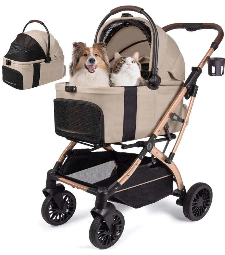 Dog Stroller, Cat Strollers, 5-in-1 Pet Stroller with Detachable Waterproof Carrier for Small/Medium Dogs Cats up to 55lbs, All-in-One Fold Without Detaching Carrier for Dogs Cats 10 lbs to 55 lbs