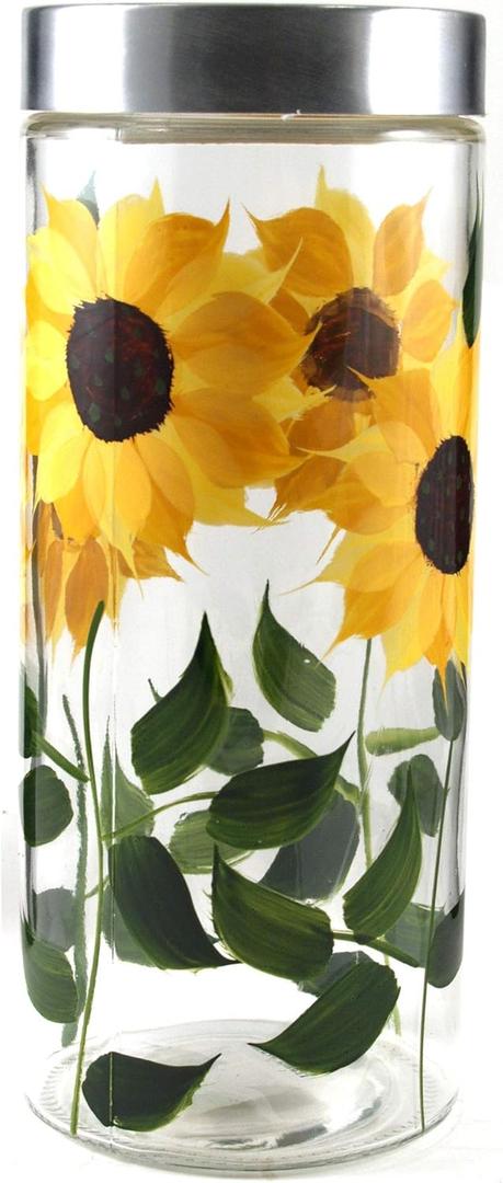 Grant Howard Sunflower Hand Painted Glass Storage Jar, 75 oz, Multicolor