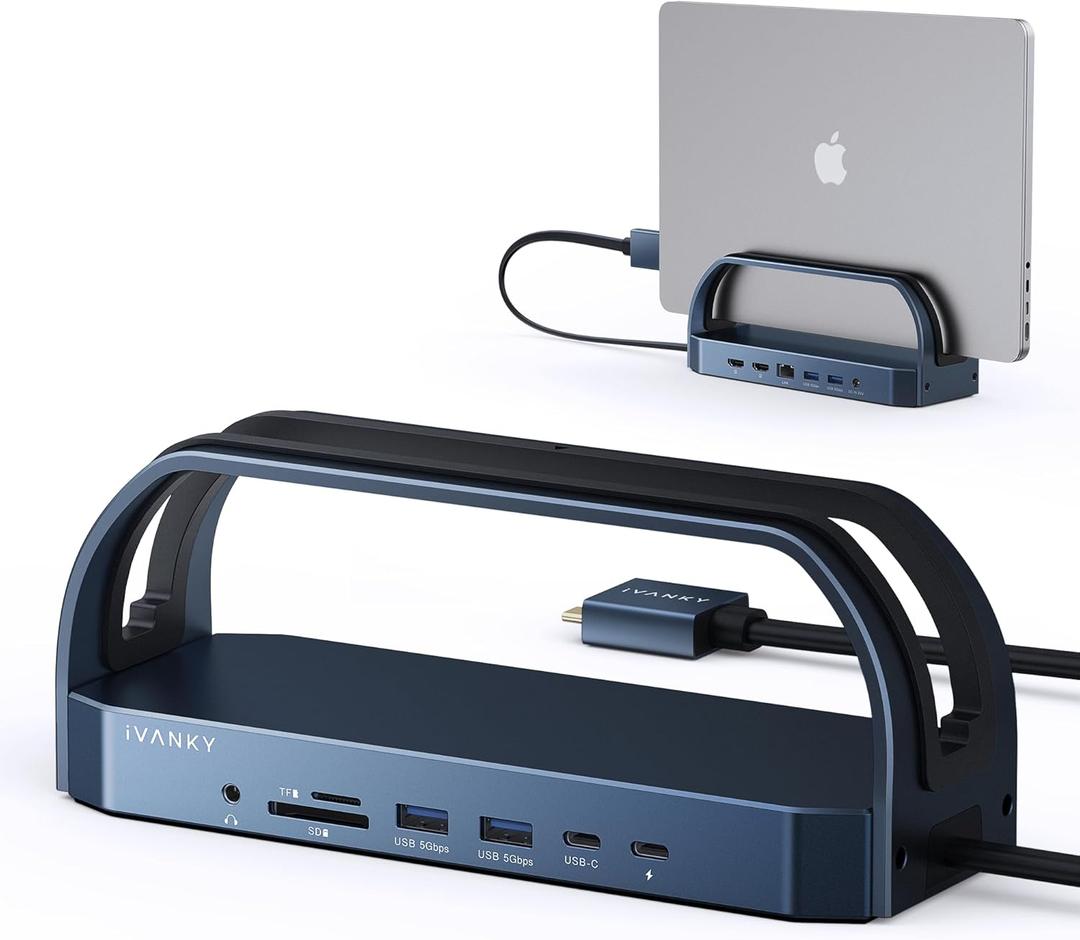 iVANKY 12-in-2 FusionDock 2 Vertical Docking Station Stand for MacBook Pro with 150W Power Adapter, Dual 4K@60Hz Monitor Dock for Mac M3/M4 Pro/Max Display 2x HDMI, 96W PD, 6 USB, Ethernet SD/TF Audio