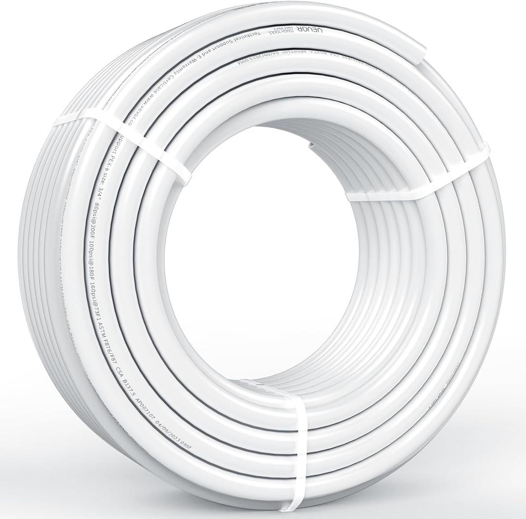 VEVOR PEX Pipe 3/4 Inch, 100 Feet Non-Oxygen Barrier PEX-B Flexible Pipe Tubing for Potable Water, for Hot/Cold Water & Easily Restore, Plumbing Applications with Free Cutter & Clamps,White