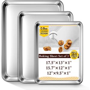 Baking Sheet Set of 3, Commercial Grade Stainless Steel Cookie Sheets for Baking, 12/16/17.5 Inch, Thicker and Firmer Baking Pans Set, Rust & Warp Resistant & Nonstick, Nontoxic&Heavy Duty&Easy Clean