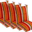 Set of 4 Outdoor Dining Chair Cushions, Comfort Patio Seating Cushions, 44 x21x4.5 inch, Single Welt and Zipper (Orange and Red Stripes)