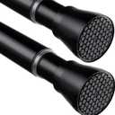 2 Pack Black Shower Curtain Rod 45 to 77 Inch,Shower Rods for Bathroom,Spring Tension Curtain Rod No Drilling for Windows Doors Closet Kitchen Wardrobe
