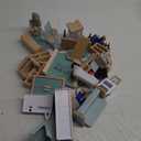 Giant bean 36pcs Wooden Dollhouse Furniture Set 5 Rooms 4 Family Dolls, Wood and Plastic Blue Dollhouse Accessories, Pretend Play Furniture Toys Christmas Birthday Gift for Boys Girls Kids Toddlers 3+