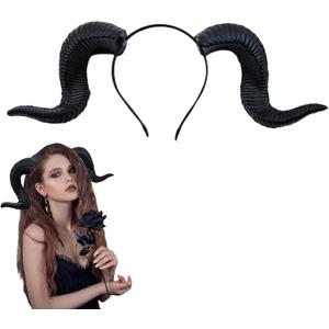Halloween Sheep Horn Headband Gothic Devil Sheep Horns Headband Cosplay Headwear for Halloween Costume Party (Black)