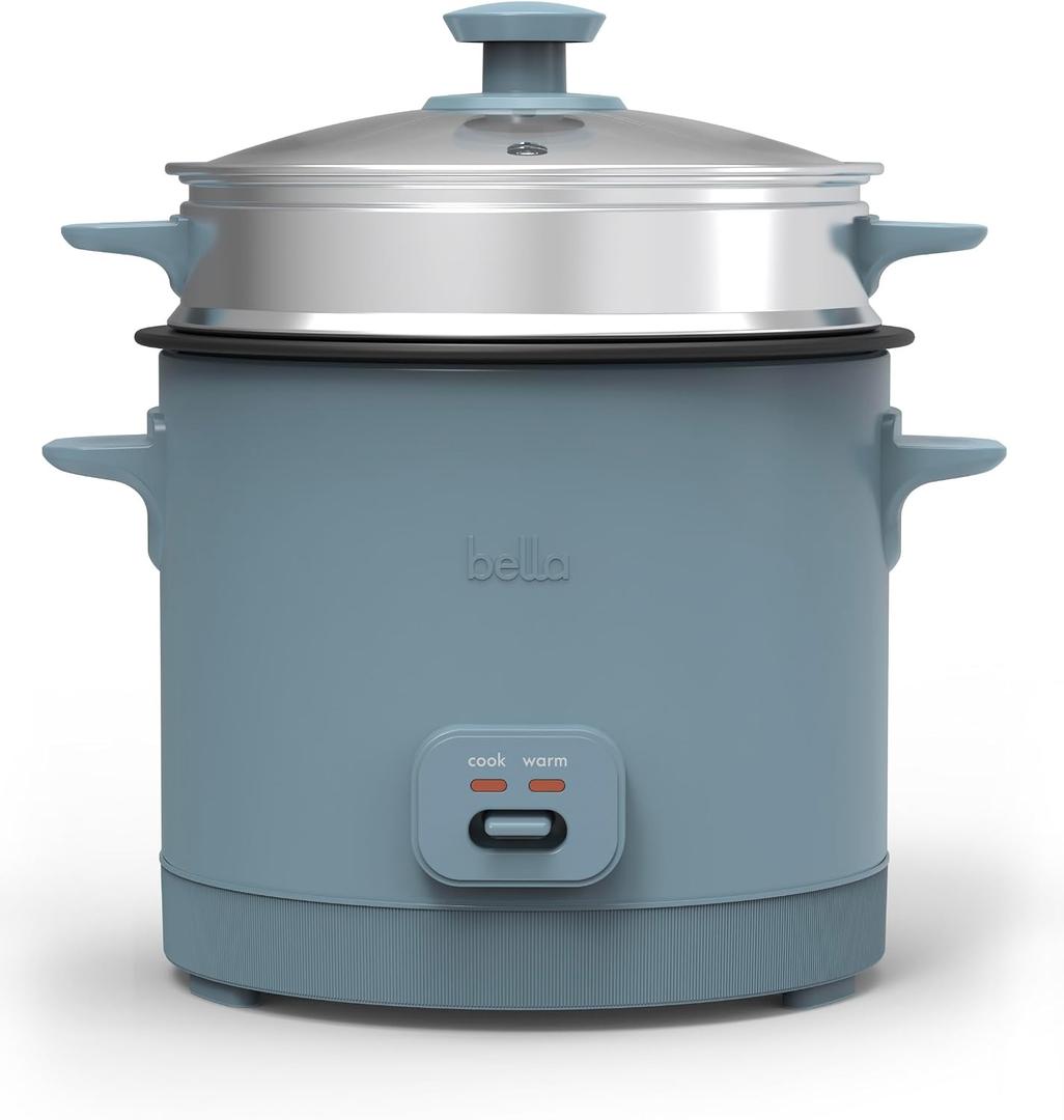 bella 16 Cup Rice Cooker with Steamer, Dishwasher Safe Steaming Basket, Rice Paddle and Measuring Cup, Removable Nonstick Cooking Bowl, Automatic Keep Warm Function, 400 Watt, Surf