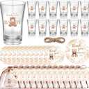 50 Sets Teddy Bear Baby Shower Favors We Can Bearly Wait for Guests Souvenir Brown Bear Acrylic Clear Shot Glasses Thank You Tags with Twine Organza Bags for Birthday Supplies, Gender Reveal