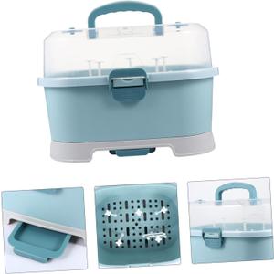 NUOBESTY Baby Bottle Drying Rack with Cover Portable Nursing Bottle Storage Box Baby Bottle Holder Dinnerware Organizer for Home Kitchen Blue