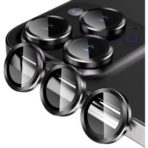 Jeluse 3X2 Pack Camera Lens Protector for iPhone 16 Pro Max/iPhone 16 Pro/iPhone 15 Pro Max/iPhone 15 Pro/iPhone 14 Pro Max/iPhone 14 Pro, 9H Tempered Glass Screen Protector Cover [Alignment Kit] (Black)