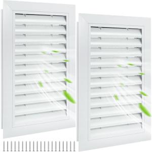 Gisafai 2 Pcs 12" x 18" Gable Vent Aluminum Alloy Wall Vents Shed Attic Window with Screen Return Air Grill with Screws, for Ventilation Exterior Doors Wall House (White)