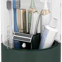 YOOLENS Toothbrush Holder with Cover 360 Rotating 4 Compartments Bathroom Toothpaste Electric Toothbrush Organizer, Dark Green