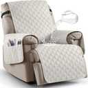 Ruaozz 100% Waterproof Recliner Chair Covers, Non-Slip Reclining Covers for Recliner Chair Washable Chair Cover, Recliner Covers with Pockets for Kids, Dogs, Pets (Beige, 28'')