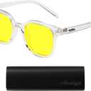 AMBEYE TR90 Oversized Frame Night Driving Glasses with Yellow Polarized Lens - Anti-Glare UV Protection for Drivers, Cycling & Outdoor Activities, Men & Women(Clear)