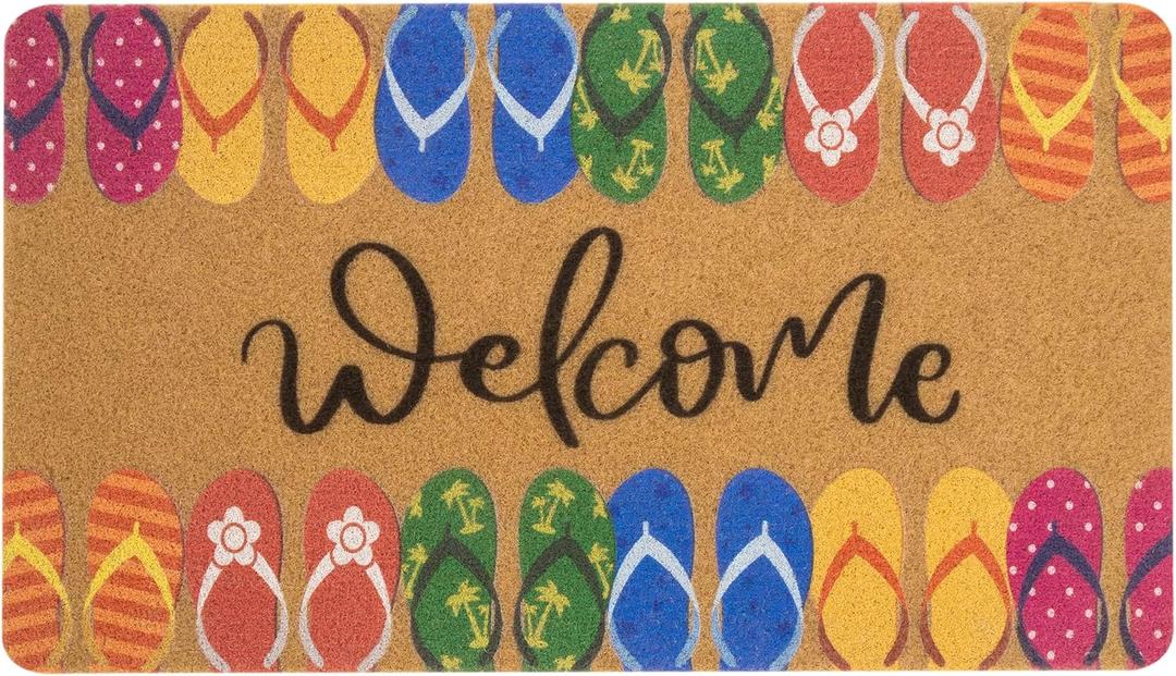 Summer Welcome Mats for Front Door, Indoor, Outdoor, Entryway, Faux-Coir Funny Beach Door Mat 17x30, Non-Slip Dirt-Trapping Front-Porch-Rug for Garden, Patio, Backyard