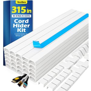 315in Cord Hider Kit, Paintable Cable Raceway, Cord Covers for Wires on Wall, Cord Hider for Wall Mount tv, tv Cable Hider Wall kit, Wire Covers for Cords, 20X L15.7in X W0.96in X H0.57in, White