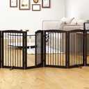 PUPETPO Freestanding Pet Gate with Door, Tall Dog Gate for House, Extra Wide, Pet Puppy Safety Fence, Support Feet Included, 120 Inch Wide, 6 Panels 32" Tall, Brown