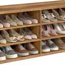 VASAGLE Shoe Bench, Storage Bench, 6 Compartments, Adjustable Shelves, for Living Room, Hallway, 29.5 x 100 x 50 cm, Honey Brown LSB036K01