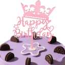 Losaria Glitter Pink Birthday Decorations - Happy Birthday Cake Topper for Women or Girls - Shiny Acrylic Party Supplies