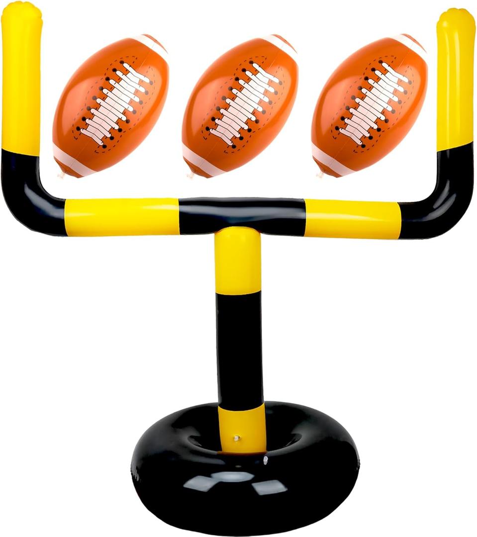 4 Pcs Jumbo Inflatable Football Set Include 1 Giant Inflatable Football Goal Post and 3 Pcs Blow Up Footballs Beach Balls for Summer Beach Lawns Outdoor Sports Game