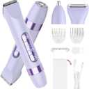 Hatteker 4-in-1 Women's Electric Razor, Dual-Head Body Hair Trimmer for Women, IPX7 Waterproof Rechargeable Bikini Trimmer & Facial Hair Remover for Legs, Armpits, Face, Nose, Eyebrows, Purple