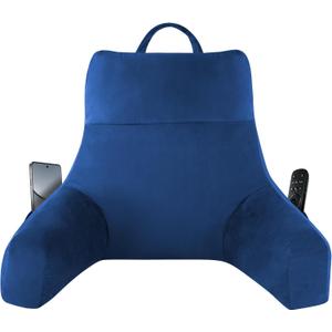 IPYNBAP Reading Pillow with Arms for Adults, Back Pillow for Bed Sitting Up, Shredded Memory Foam Backrest Pillow with Pockets & Removable Washable Cover, Lounging, Watching TV, Reading(20inch Navy)