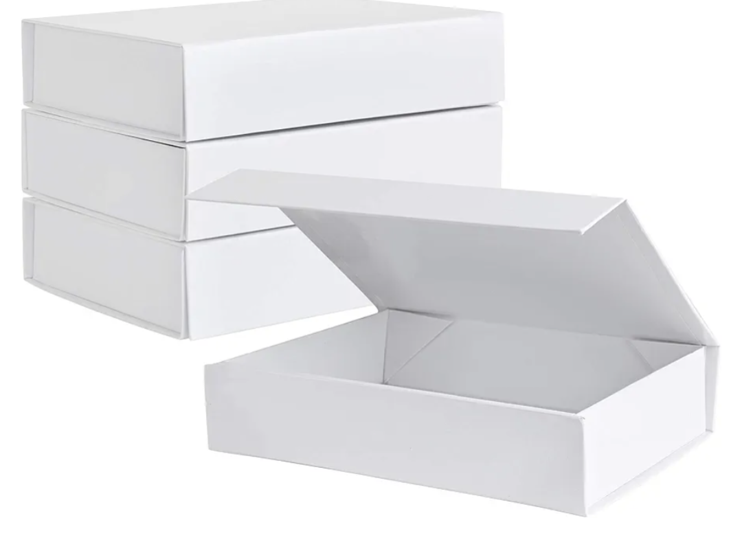 Purple Q Crafts White Hard Gift Box with Magnetic Closure Lid 7 inch x 5 inch x 1.6 inch Rectangle Small Boxes For Gifts