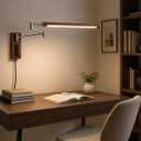 Walnut Finish Adjustable Plug-in Wall Light, Metal Swing Arm Wall Lamp with Touch Control, 12W LED Wall Sconce, 3 Color Temperatures, Directional Wall Mount Lamp for Bedroom Bedside, 20 Inch