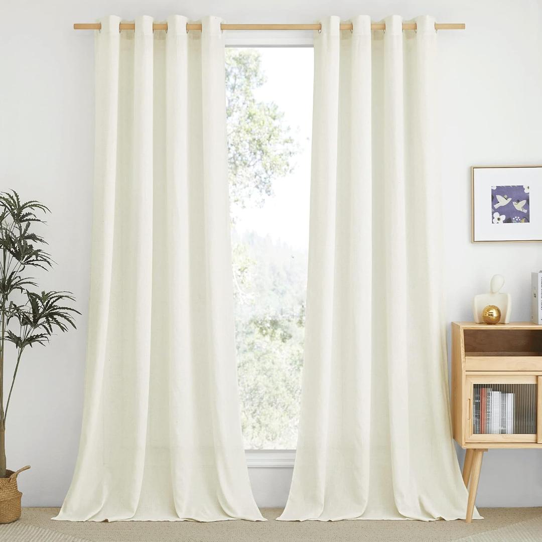 NICETOWN Thick Linen Bedroom Curtains 90 inches Long, Grommet Privacy Assured Semi Sheer Linen Burlap Drapes with Some Light Filtering for Living Room, Off White, W55 x L90, 1 Pair (Cream)