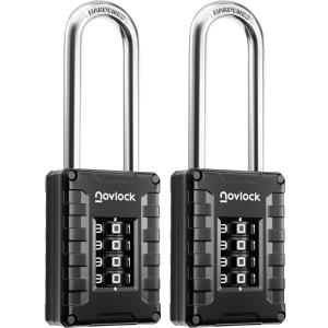2.76 in Long Shackle Combination Locks | 4-Digit Padlocks for Gym Locker, Cabinets, Toolboxes, Gates, Fences, Sheds | 2-Pack, Black