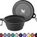 Collapsible Dog Bowls for Travel, 2-Pack Dog Portable Water Bowl for Dogs Cats Pet Foldable Feeding Watering Dish for Traveling Camping Walking with 2 Carabiners, BPA Free (grey&black)