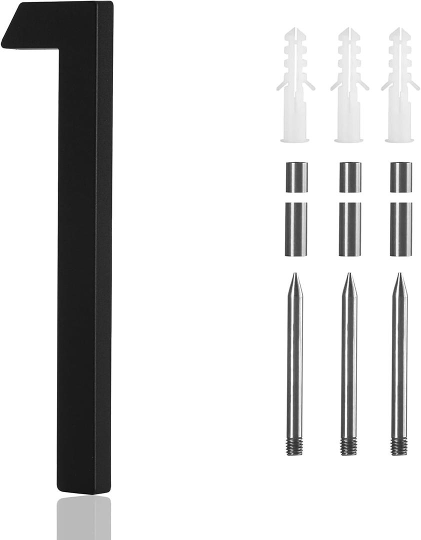 9 Inch Modern House Numbers For Outside Metal,Large Address Numbers For House Matte Black Outdoor Floating Flush Mount Vertical Horizontal Zinc Home Address Numbers 1