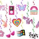 24Pcs Y2k 2000s Pink Party Swirl Decorations Hanging Spiral Decor Whirl Streamers Rainbow Hearts Ceiling Streamers Y2k Spiral Favors for Birthday Female Bachelorette