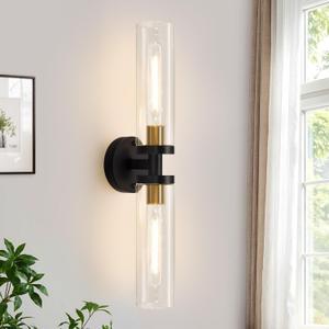 Black and Gold Wall Sconce, Bathroom Sconces Wall Lighting with Clear Glass, Modern Sconces Wall Light fixtures for Bathroom Mirror Living Room Hallway Bedroom (22inch - 1PC)