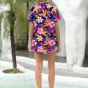 LOMON Women's Summer Hawaiian Shirts Floral Short Sleeve Button Down Shirts Hawaii Tropical Beach Tops Outfits (S)