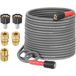 YAMATIC Upgraded Flexible Pressure Washer Hose 50FT 1/4", 3200 PSI Non-Kink Replacement with M22-14mm & 3/8" Quick Connect Adapters, Extension for Gas Power Washer Troy-Bilt Ryobi Honda Craftsman (Gray)