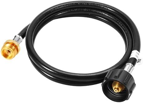 GasSaf 5FT Propane Hose, Propane Adapter 1lb to 20lb Converter, Propane Tank Gas Grill Hose Suitable for Weber Q Grill, Coleman Camping Stove, Buddy Heater and More Portable Grills Black
