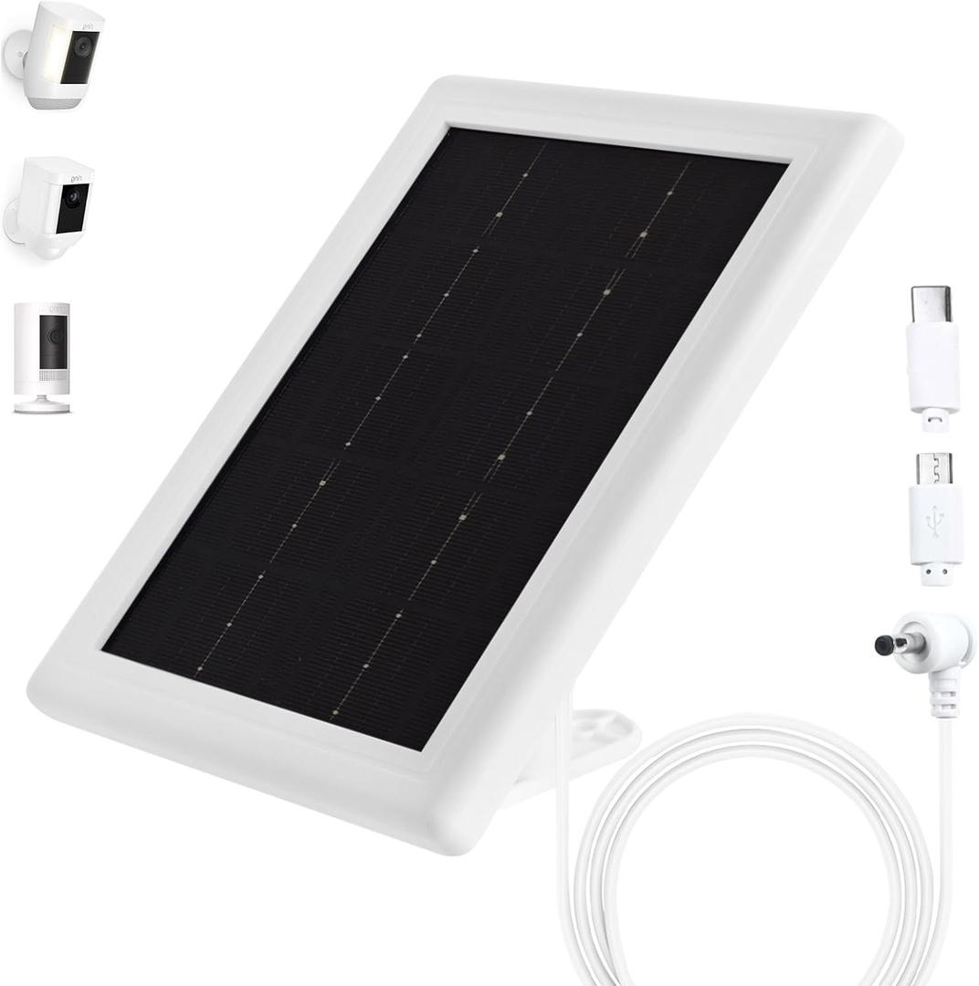 Ring Camera Solar Panel Charger, 5V 3.5W Solar Charger Compatible with Ring Spotlight Cam/Stick Up Cam Battery Outdoor Wireless Surveillance Camera, 16.4ft Cable (White, 1 Pack)