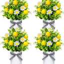 4 Pack Lemon Mason Jar Table Centerpiece, Artificial Lemon Home Centerpieces Fake Lemon Daisy Plants with Faux Leaves for Summer Wedding Farmhouse Office Kitchen Bathroom Dining Table Centerpiece