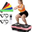 Vibration Plate Exercise Machine for Lymphatic Drainage, Whole Body Home Exercise Vibration Board Equipment with Auto Mode, Bluetooth Resistance Bands Vibrate Fitness Platform for Woman