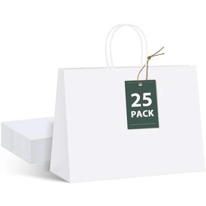 GSSUSA Large Paper Gift Bags 16x6x12'' 25Pcs White Paper Bags with Handles, Shopping Bag for Small Business, Sturdy Kraft Paper, for Boutique, Party Favor Bag, Valentine's Day Craft