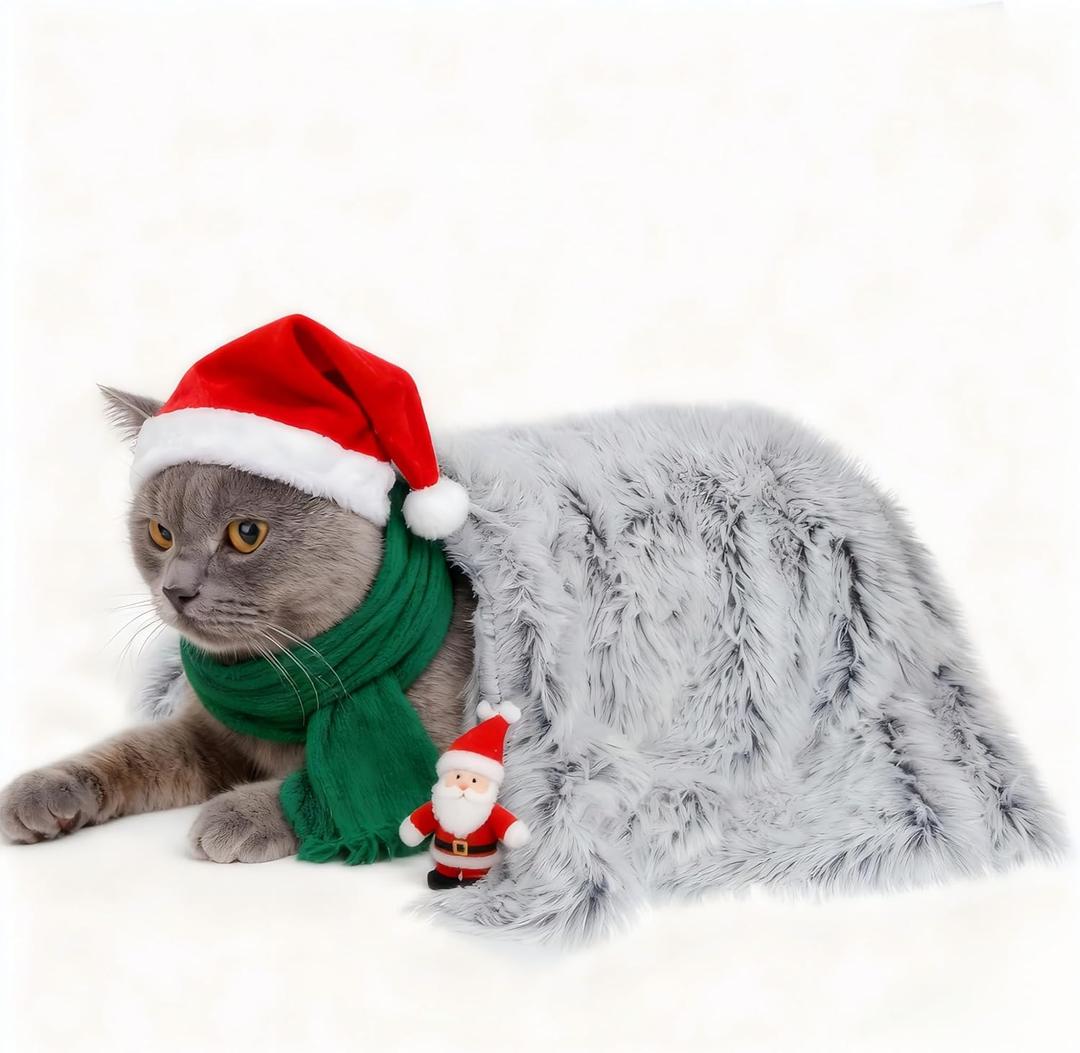 PJYuCien Fluffy Fleece Calming Cat Pet Throw Blanket, Super Soft and Warm for Indoor Cats and Dogs, Machine Washable, Puppy Blanket, Small, Grey, 16" * 24"