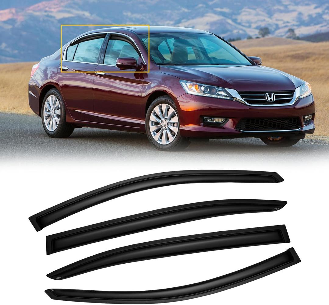 Window Visors for Honda Accord 2008-2017, Rain Guards Vent Shade Shield Deflector Dark Smoke 08 09 10 11 12, Tape-On, 4PCS